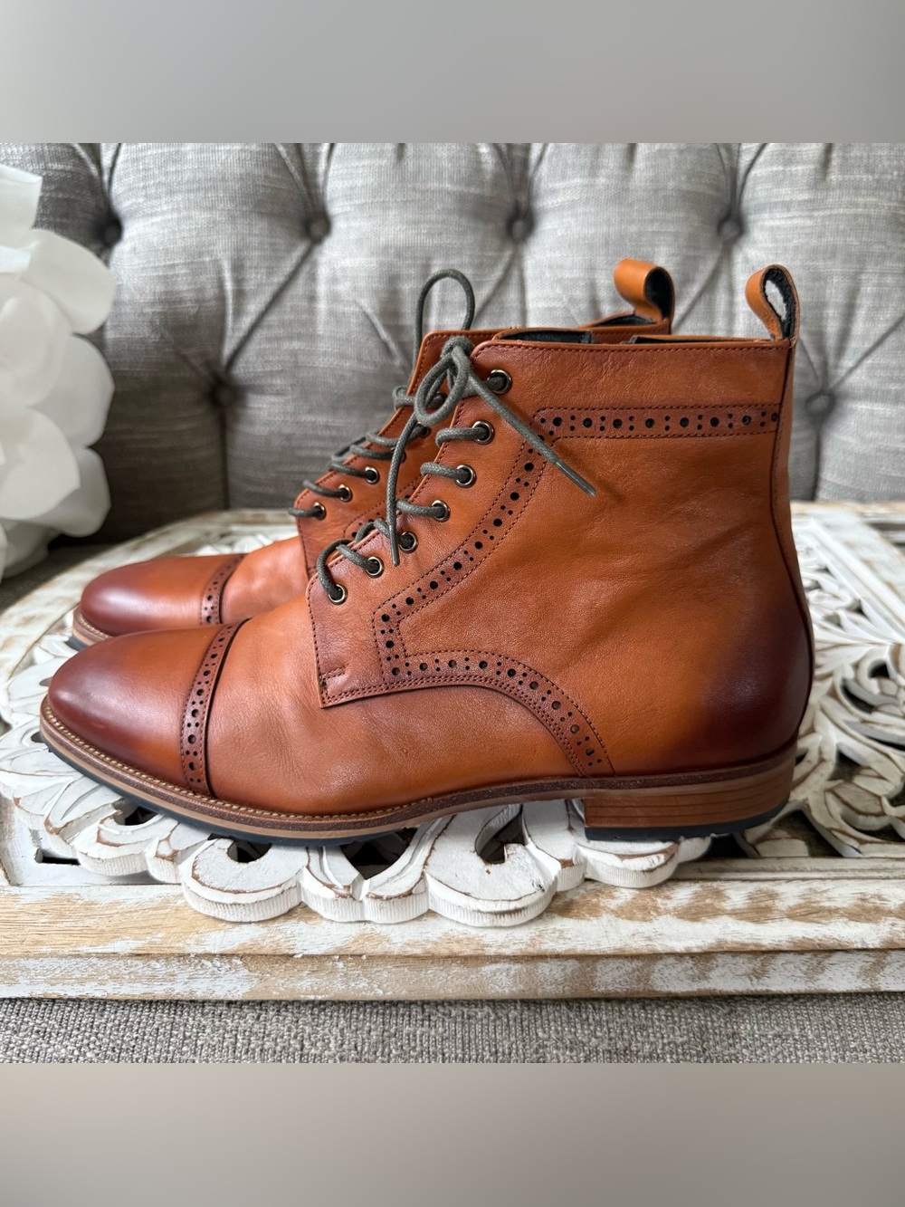 Dockorio Men's Brown Leather Chukka Brogue Boots 10